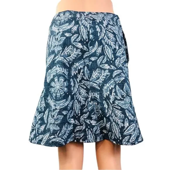 Rip Skirt Blue Rustica Denim Print Adjustable Wrap Waist Lightweight Comfort - Picture 2 of 16